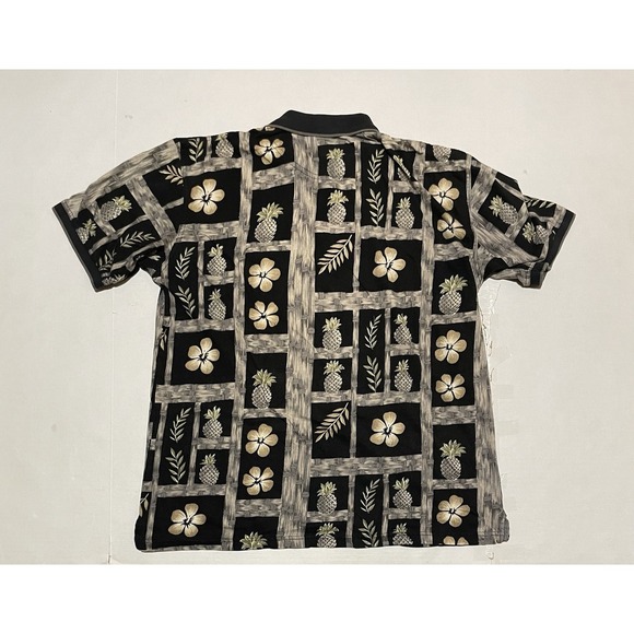 Bamboo Cay Polo Shirt Mens Medium Black Floral Hawaiian Short Sleeve Collared - Picture 5 of 5